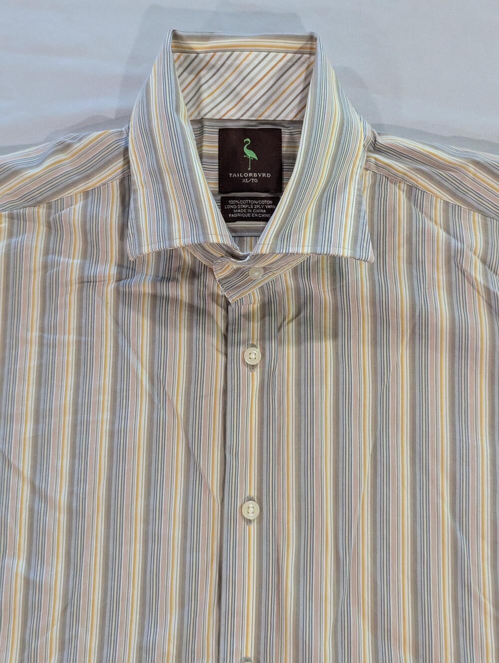Tailorbyrd Shirt Mens XL Multicolor Striped Long Sleeve Button Up Cotton Dress